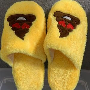 Soft yellow heart eye poop emoji house shoes